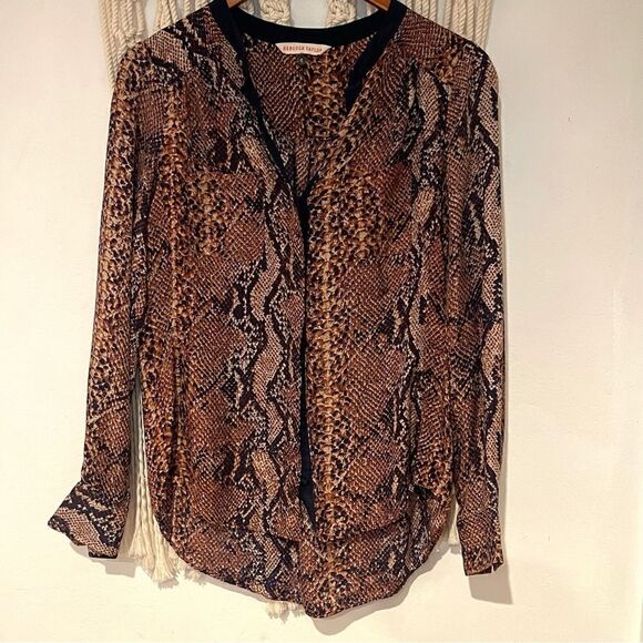 Rebecca Taylor SZ 4 Snakeskin Print Top 100% Silk Business Capsule Cropcore - Picture 1 of 9